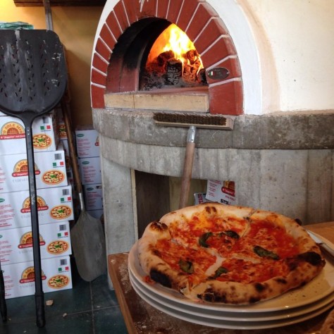 The wood-fired oven at Bosco pizzeria