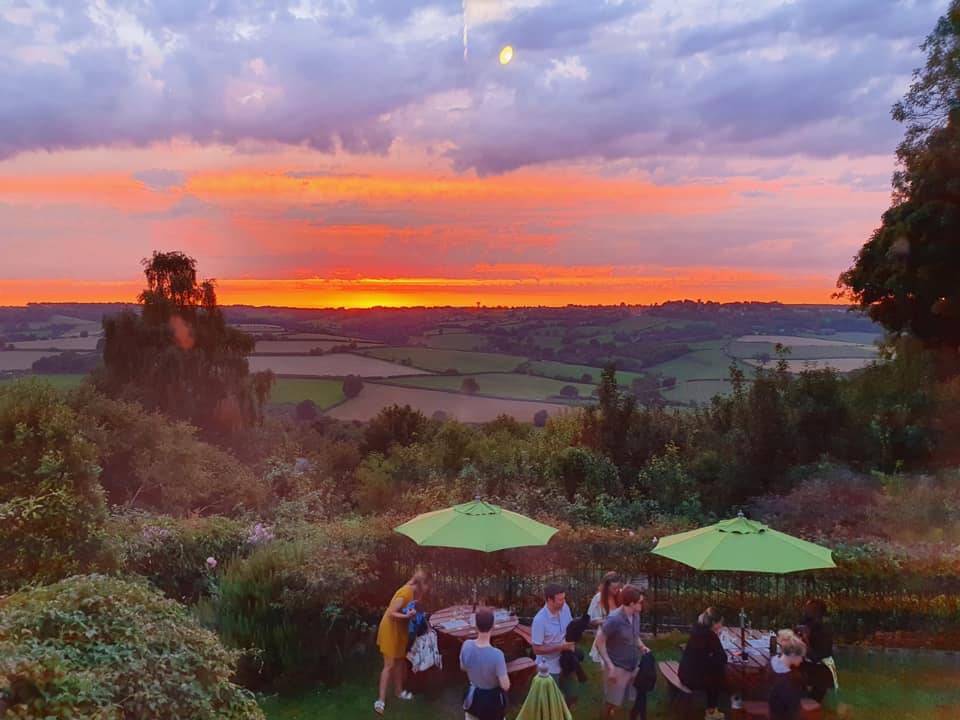 Sunset over the pub garden
