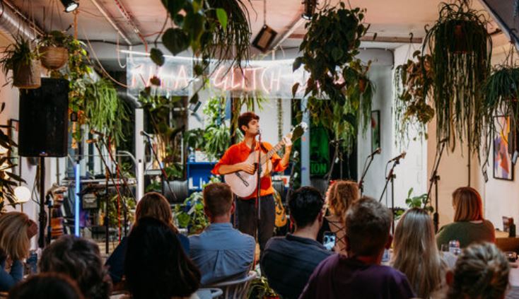 Musician performing to crowd
