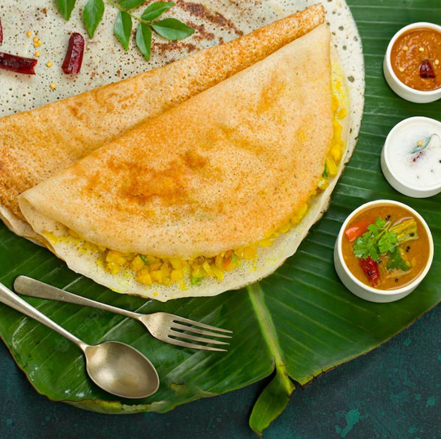 Dosa with filling and dips