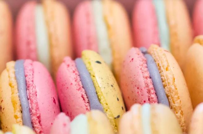 Pink macarons in a row