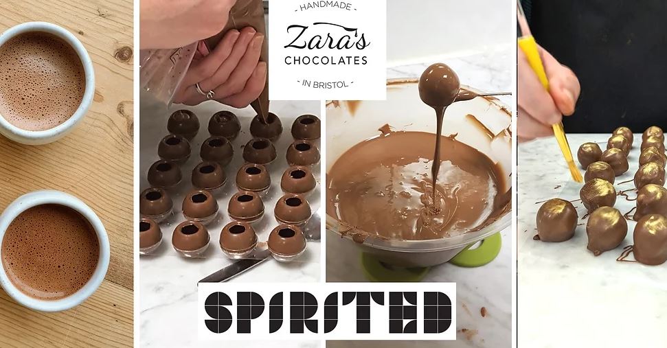 Collage of chocolate truffles being made