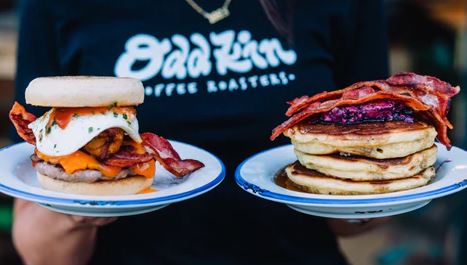 Breakfast muffin and pancake stack