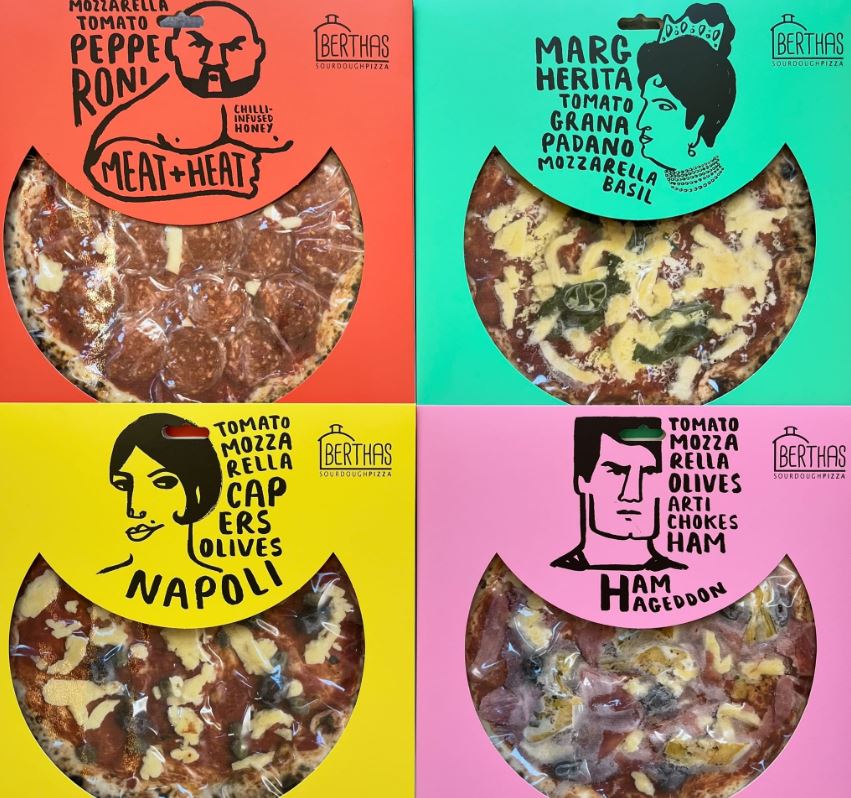 Different pizza varieties in boxes