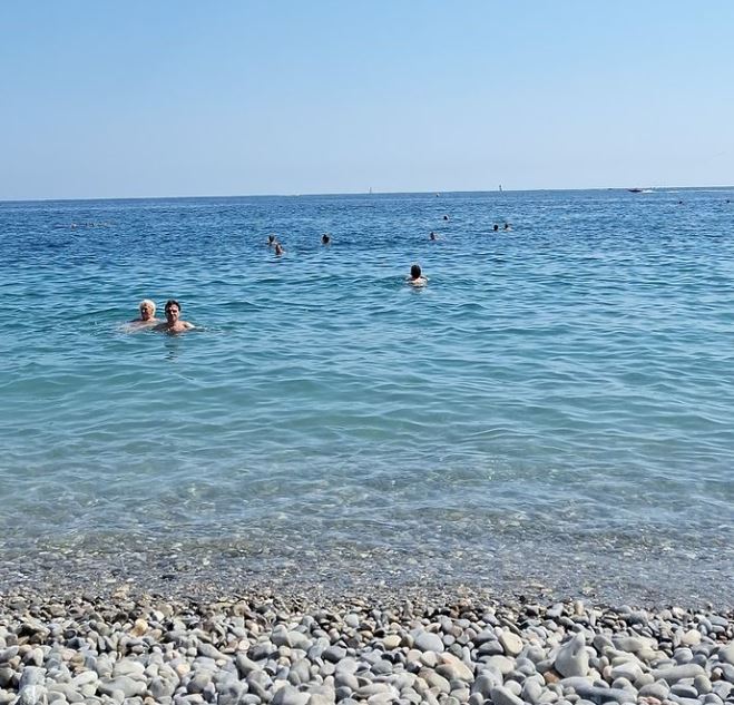 View of the sea from a pebble beach