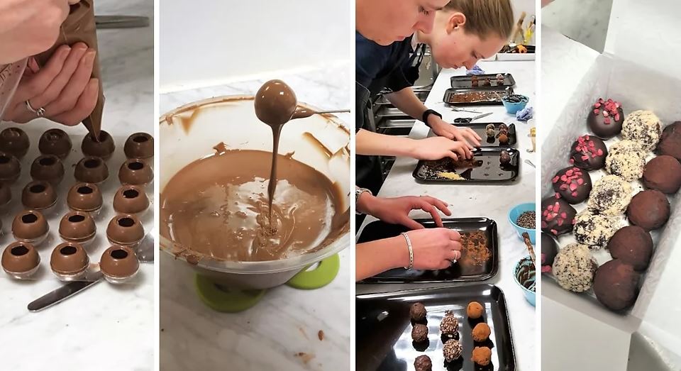 People making chocolate truffles