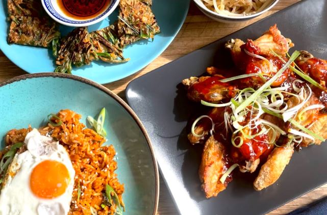 Selection of Korean dishes - bibimbap, panjeon