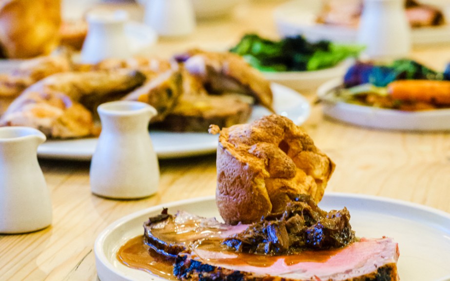 Plates of beef roast dinner